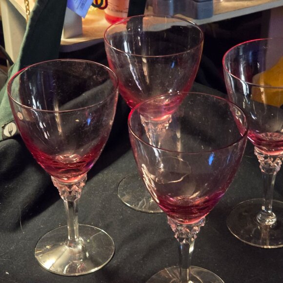 Vintage Tiffin Pink Crystal Stemware Set Of 16 Wine & Champagne Glasses With Fac - Picture 2 of 10